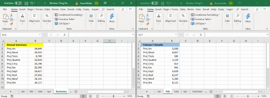 Tiled Excel windows