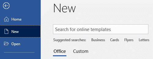 Word's New document screen