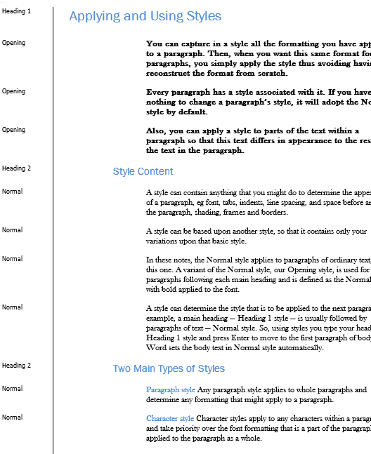 Managing Styles in a Word Document