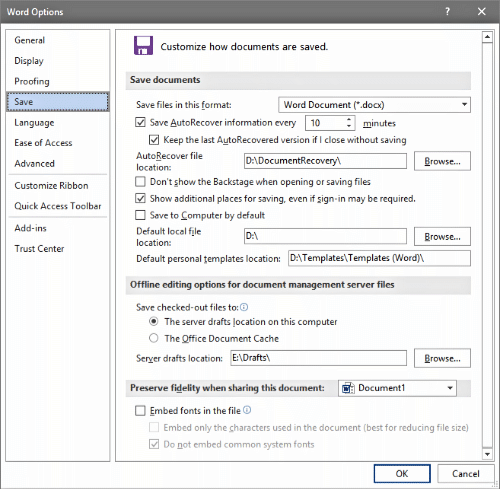 Location of templates in Microsoft Word