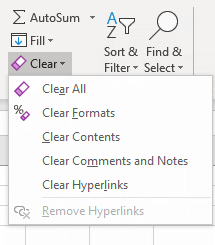 Clear formats in Excel spreadsheet